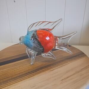 Beautiful Hand-Blown Murano Style Red and Blue Glass Fish